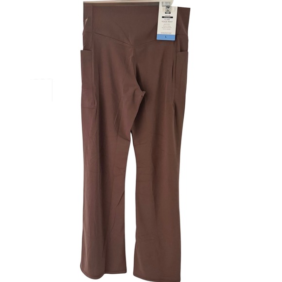 New Member's Mark Flare Yoga Pant Women L Large Brown High Waist 11.5" Pockets - Picture 10 of 12